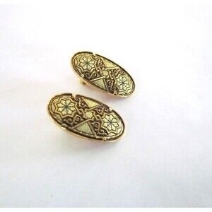 Vintage Damascene Enamel Earrings Clip On